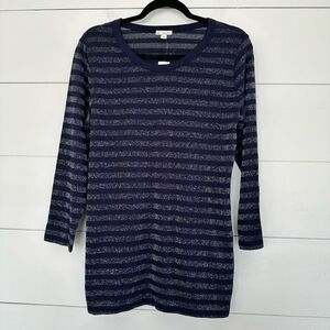 Gap Women’s Large Blue Metallic 3/4 Sleeve Top New NWT